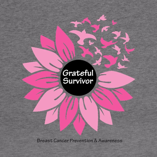 Breast cancer survivor flower & birds with white black type by Just Winging It Designs